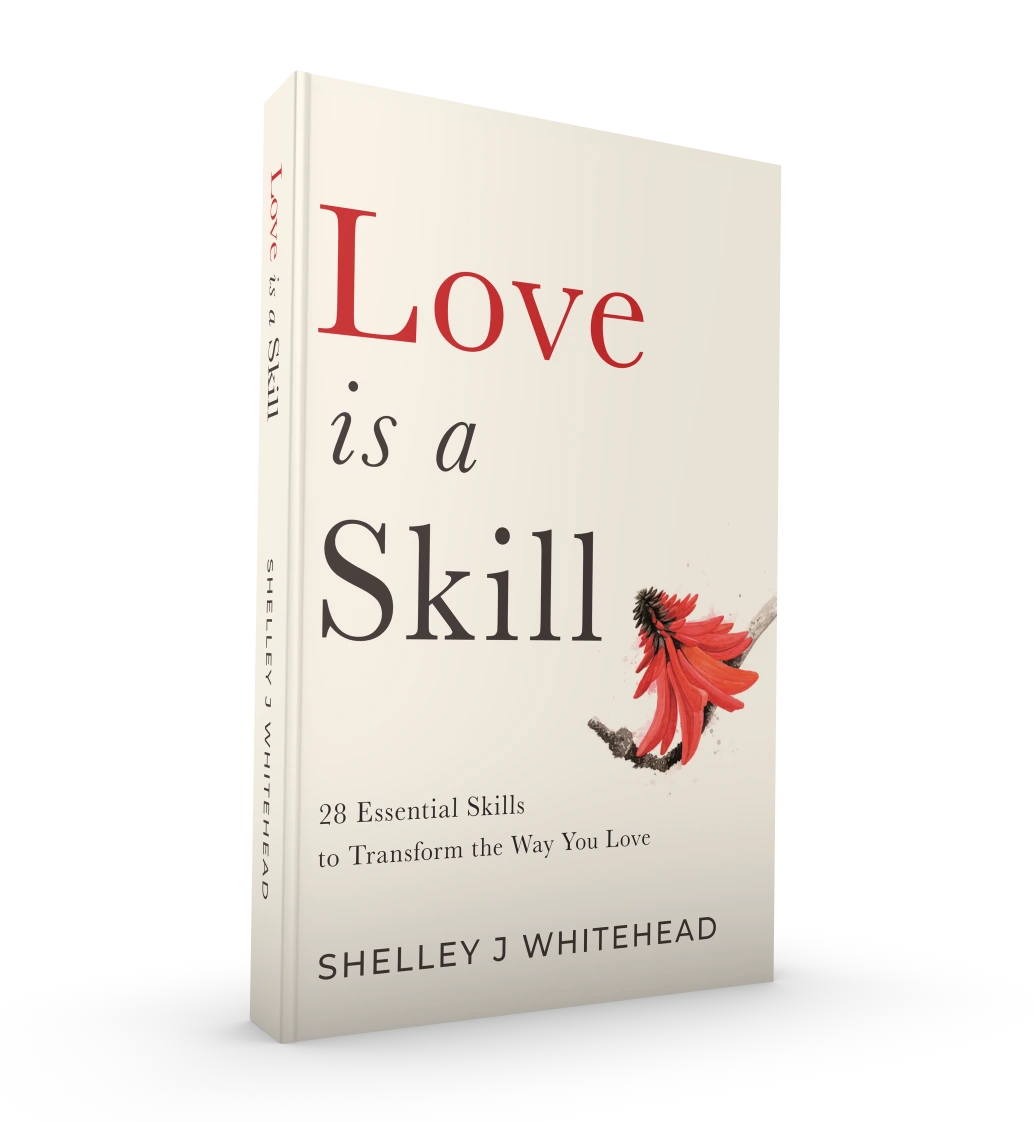 Love Is a Skill by Shelley J Whitehead, featuring a cream cover with red lettering and a red flower